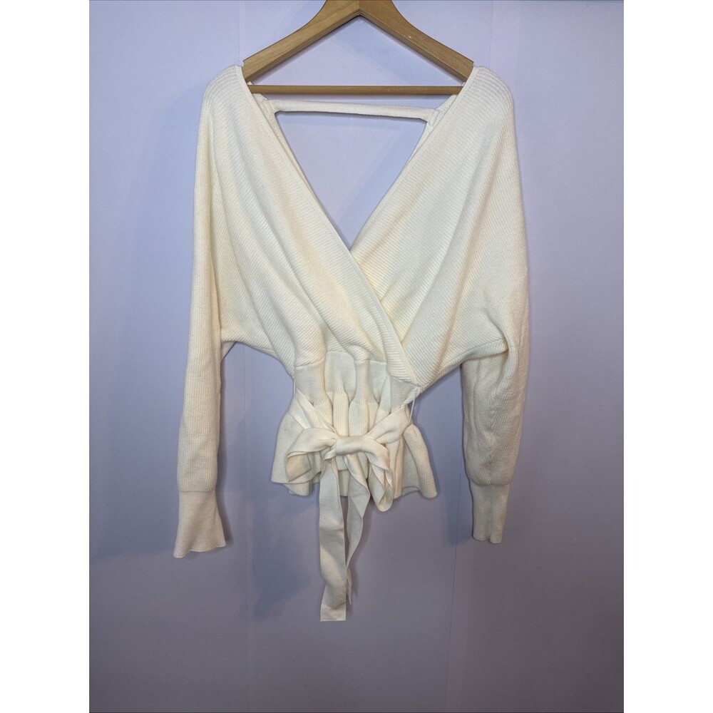 Zesica Womens Sweater Faux Wrap Knit‎ Bow Feminine Sexy Bat Wing Sleeve NWT